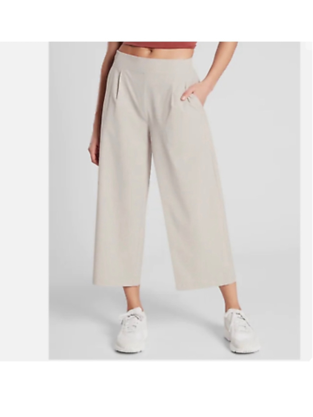 Women's Athleta Brooklyn Wide Leg Crop Pants Beige Size 4